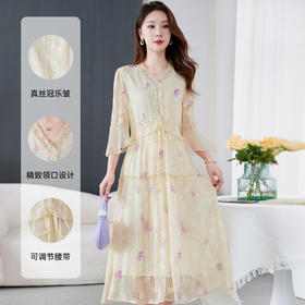 SM 82599220刺绣妈妈桑蚕丝连衣裙真丝裙