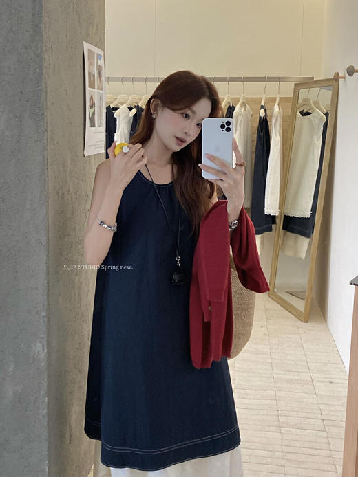 【GZ】无忧购韩版设计感明线蕾丝拼接假两件a字连衣裙8913-55（预售7-15天发货) 商品图1