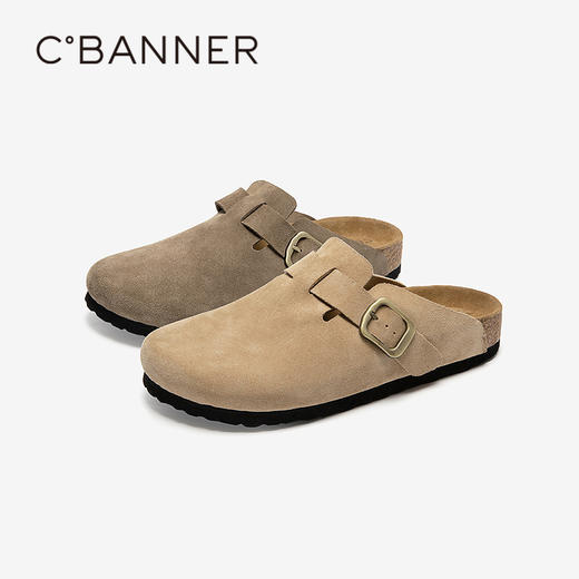 千百度男鞋厚底复古勃肯鞋休闲包头拖外穿平底拖鞋A25302117 商品图0