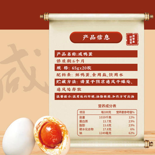 【赛蟹皇】咸鸭蛋礼盒1.3kg/提(艺术精装）（65g*20枚） 商品图1