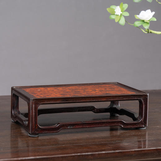 二十世纪 紫檀镶瘿木拦水线打洼四面平器座 商品图0