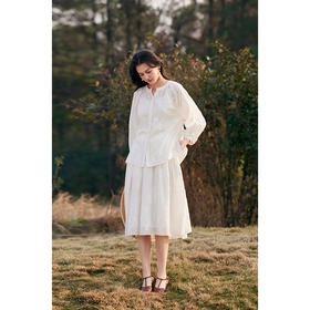 HeyDress醋酸立体绣花衬衫女夏季法式复古宽松慵懒感气质白色小衫