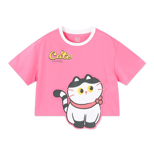 bduck小黄鸭童装夏季女童短袖T恤儿童上衣小猫咪卡通纯棉夏装105-150 FF2601009 商品图3