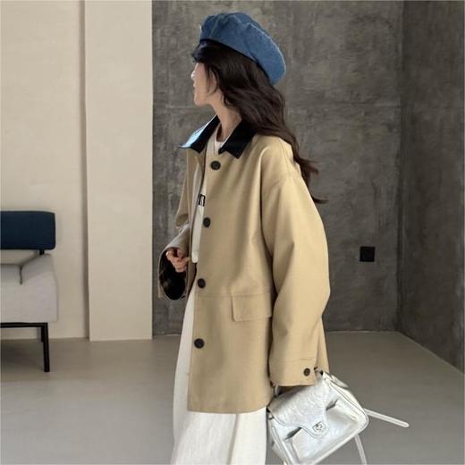 【撞色领风衣9218 】撞色复古高级新款 莱赛尔风衣外套 日常穿搭 百搭款 商品图1