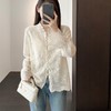 法式重工刺绣上衣V领蕾丝花边小衫长袖开衫喇叭袖白色衬衣女春夏 商品缩略图6