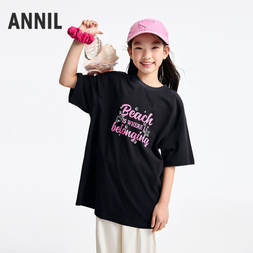 【宽松随性百搭T】女童圆领短袖针织衫夏季新款安奈儿童装小程序专享EG521151 商品图1