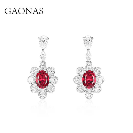 GAONAS 培育红宝石【矿工的眼泪】花朵设计臻奢贵气红色耳环11270ER 商品图2