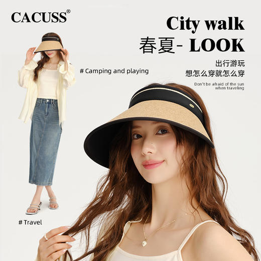 【CACUSS防晒】草编长帽檐空顶防晒帽 UPF50+微透气孔编织 久戴不闷 大帽檐草帽户外遮阳帽 商品图2