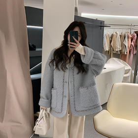 金蘑菇菇【蓝金秀场】设计师高定香香风编织V领时髦气质感毛呢外套