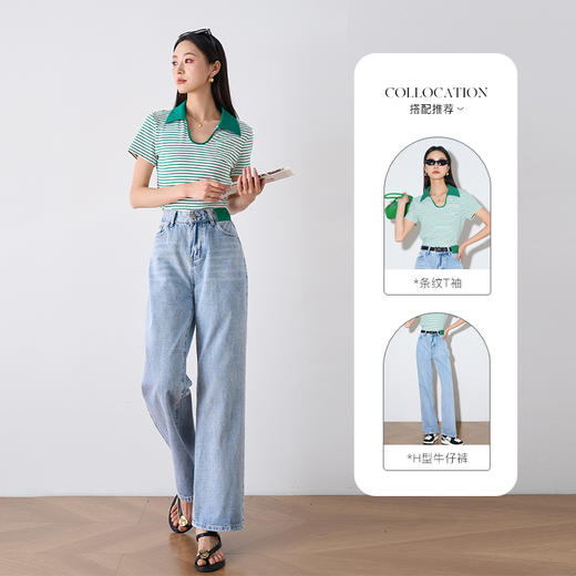 OLrain欧芮儿浅蓝色阔腿牛仔裤女夏季2025年新款高腰直筒长裤 商品图1