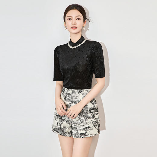 【高货wl】全新升级【铂金会员237/天猫289/差价52】(95805)洛诗琳时尚名媛气质重工暗纹银钻提花上衣高弹雅致T恤女 商品图0