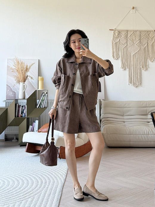 法国进口亚麻 廓系立裁 衬衫短裤套装 商品图4