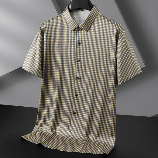 【DPF】【桑蚕丝+莫代尔】大依优型大码短袖衬衫时尚小格子半袖衬衣莫代尔夏装中年胖子高端桑蚕丝上衣男士 商品图1
