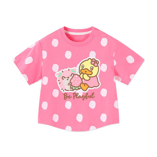 bduck小黄鸭童装夏季女童短袖T恤夏装卡通宝宝纯棉半袖T恤衫儿童上衣90-130 FF2601069 商品图3