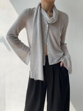 ZAANLI｜ZN10016-2 薄灰色 轻薄羊驼毛围巾宽袖针织上衣