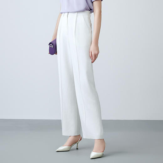 EITIE爱特爱夏季新款干练通勤高腰白色百搭显瘦长裤7805506 商品图1