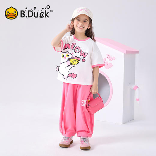bduck小黄鸭童装夏季女童裤子运动裤儿童夏装防蚊裤猫咪印花105-150 FF2657001 商品图1