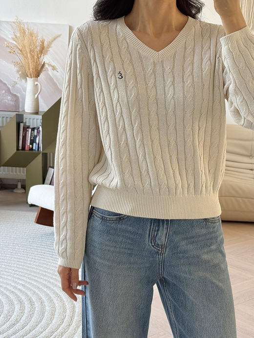 和纸纱 复古绞花 V领针织毛衣 商品图7