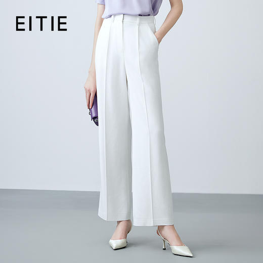 EITIE爱特爱夏季新款干练通勤高腰白色百搭显瘦长裤7805506 商品图0