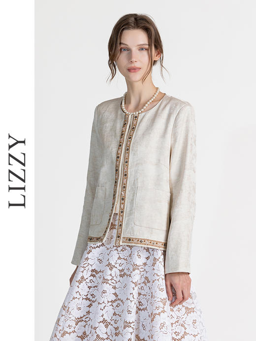 LIZZY早秋优雅经典名媛钉珠圆领小香风通勤外套8143 商品图0