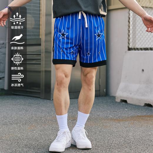 LUSHISI星蓝主题运动复古条纹篮球美式街头潮流训练跑步五分短裤 商品图0