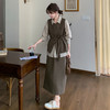 HR2C075W6036 黑色韩系高级感马甲套装裙女春2025新款气质衬衫半身裙三件套 商品缩略图1