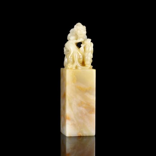 老挝石玛瑙冻双螭钮大方章配高档锦盒-3.5*3.5*13.2cm 商品图0