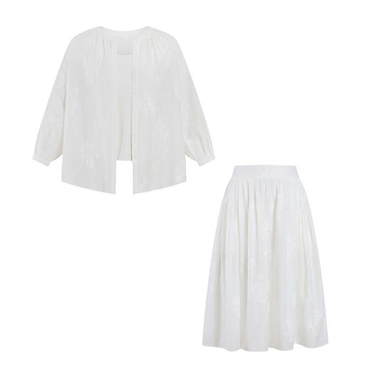 HeyDress醋酸立体绣花衬衫女夏季法式复古宽松慵懒感气质白色小衫 商品图4