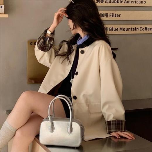 【撞色领风衣9218 】撞色复古高级新款 莱赛尔风衣外套 日常穿搭 百搭款 商品图6