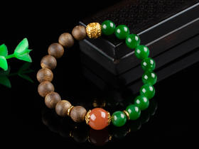 XY0114沉香+南红碧玉925银手串