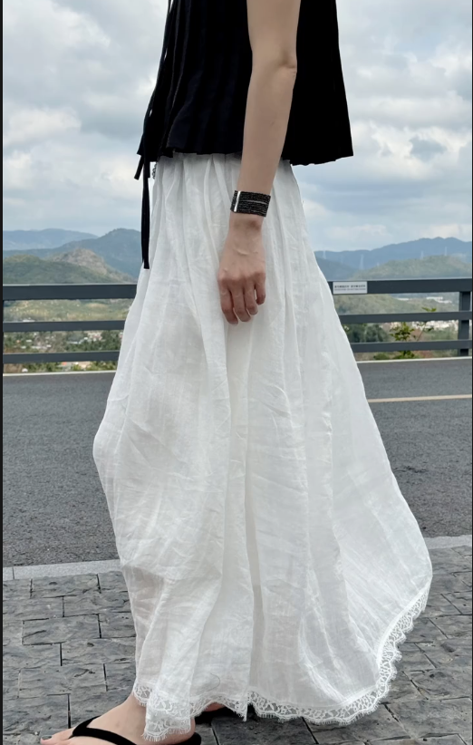 THESOONG"线条美人"100%苎麻轻盈梭织蕾丝边半身裙HWQZ6780