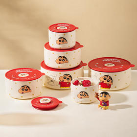 摩登主妇&蜡笔小新 陶瓷饭盒微波炉加热保鲜碗带盖水果便当盒