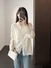法式重工刺绣上衣V领蕾丝花边小衫长袖开衫喇叭袖白色衬衣女春夏 商品缩略图0