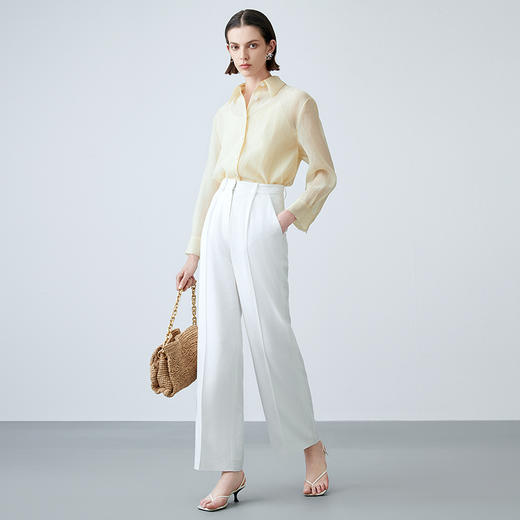 EITIE爱特爱夏季新款干练通勤高腰白色百搭显瘦长裤7805506 商品图3