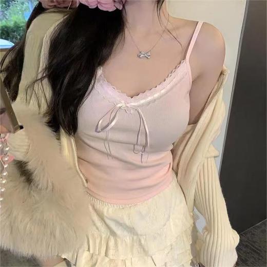 【39.9抢2件❗邻家小妹花边背心】纯欲蕾丝花边抹胸背心，舒适透气不闷热，夏季甜辣妹蝴蝶结修身小吊带短款美背上衣QQ 商品图0