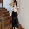 【夏季慵懒，茶歇风】【时髦百搭，不挑人】春夏新款复古高腰抽绳工装裤女宽松松紧腰显瘦拖地直筒阔腿休闲裤100% 商品缩略图6