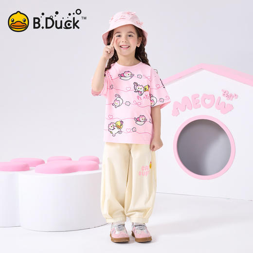bduck小黄鸭童装夏季女童短袖T恤儿童夏装细网透气小女孩半袖上衣薄款105-150 FF2601021 商品图1