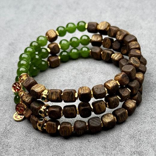 半山半水～天然方糖沉香碧玉手串手链女 925银镀金多宝首饰证书 商品图0