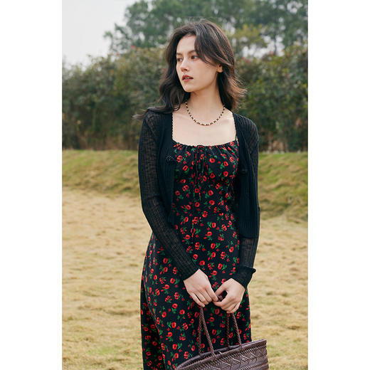 HeyDress原创玫瑰吊带连衣裙女夏季法式收腰浪漫海边度假印花裙子 商品图1