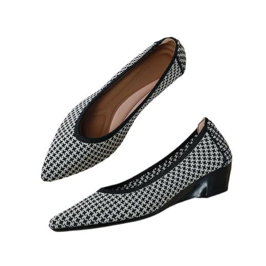 软底王妃鞋2025新款针织编织小香风尖头坡跟飞织单鞋透气女鞋平底！ 商品图4