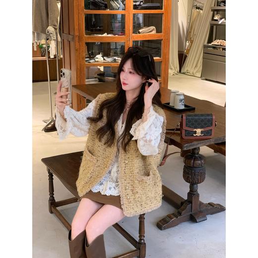 金蘑菇菇【奢雅典范】设计师高定精致香香风流苏边加厚秋冬马甲外套女 商品图1