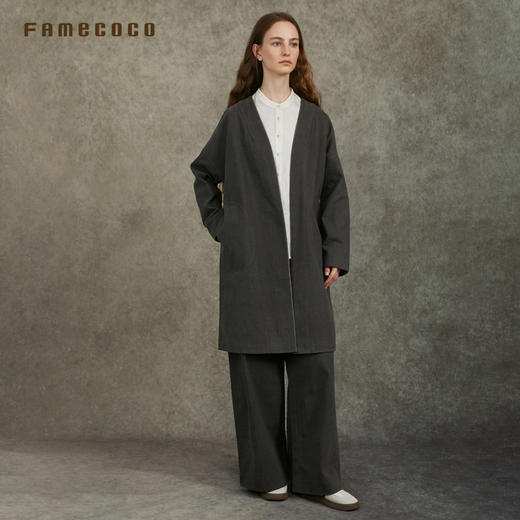Famecoco范可儿原创文艺设计感无领设计文艺直筒宽松外套春款FAC6AB001 商品图4