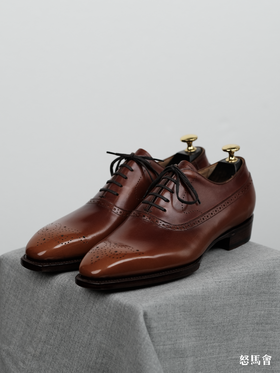 手工固特异法国小牛皮盲腰琴底手工渐变擦色黄棕色布洛克牛津鞋（福田洋平楦型）