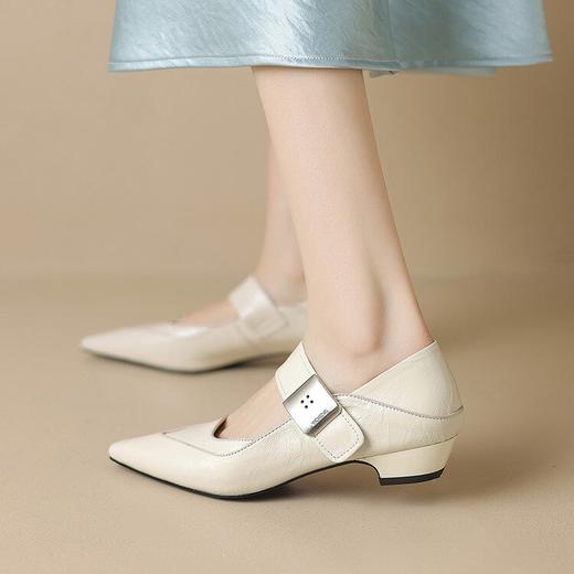 【预售5天】四季款小方头低跟浅口单鞋真皮复古风通勤玛丽珍鞋WXJFG&W423 商品图4