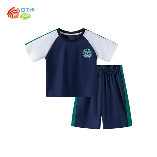 贝贝怡25夏季新款男童凉感运动套装撞色网眼透气速干短袖短裤足球套装ZB2ET041 商品图3