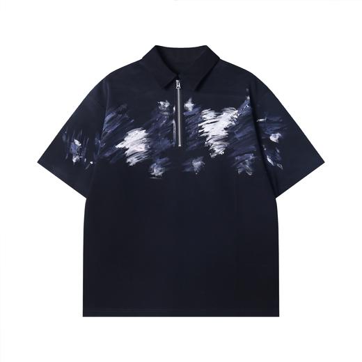 2526638夏季高级感新款韩版彩绘印刷拉链polo领休闲宽松通勤百搭短袖 商品图1