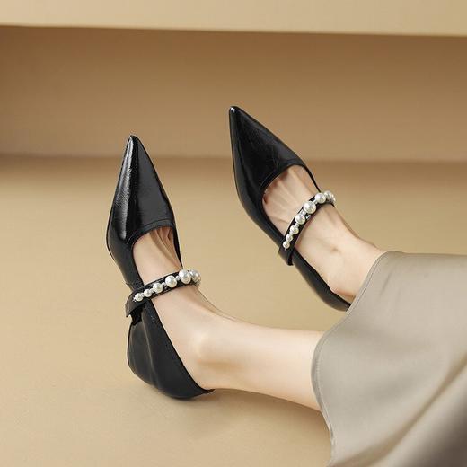 【预售5天】法式珍珠坡跟玛丽珍鞋春夏季新款尖头浅口一字带内增高单鞋女NDXC&7025 商品图4