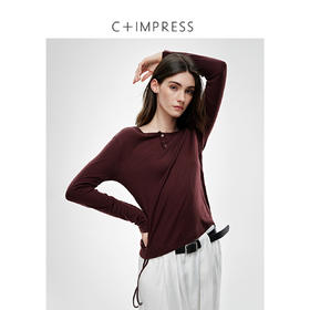 亨利领侧边抽绳桑蚕丝莱赛尔圆领T恤2025春