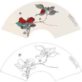 俞致贞花鸟工笔画白描底稿《花卉草虫》扇面临摹勾线高清打印稿ZZ76
