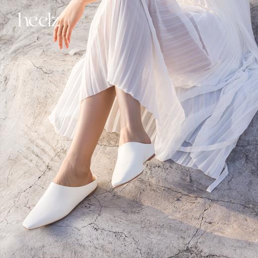 heelz设计师手工鞋履 ｜防污环保牛皮内增高白色穆勒鞋3.5公分 商品图1